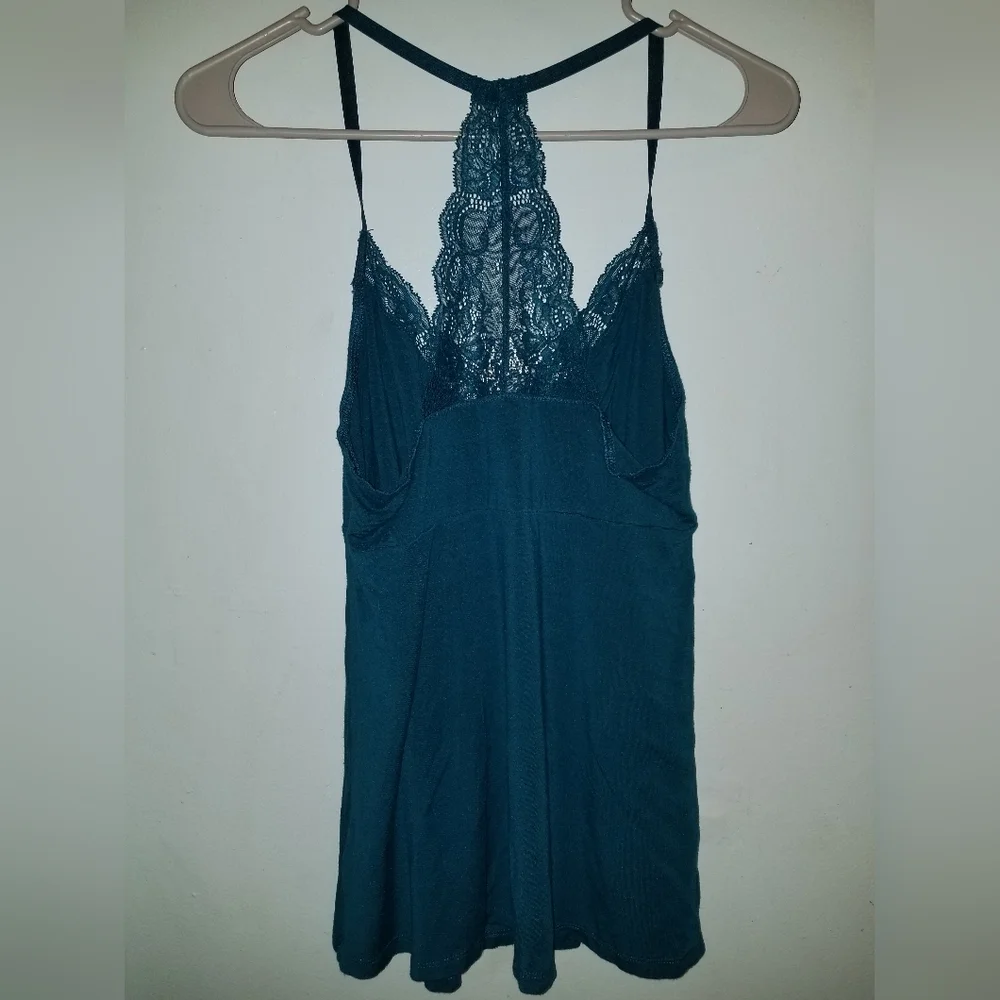 Max Studio Elegant Lace Teal Tank Top Racer Back Pajama Pj Camisole
